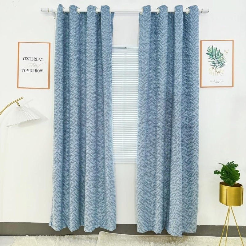 MYRU 1 Pair Chenille Curtains Semi Blackout Geometric Modern Curtains for Living Room Bedroom 2 Panels Set (2 x 52 x 84 Inch,Blue and Gold) - Image 4